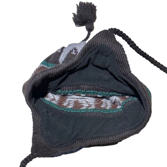 VINTAGE 100% Wool Knit Fleece-Lined Moose Print Beanie - Picture 4 of 8